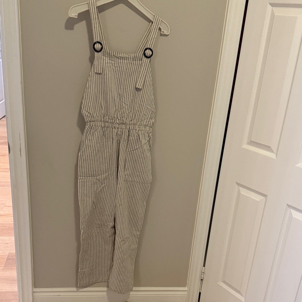 bishop + young Striped Ankle Jumpsuit in Cream and Gray